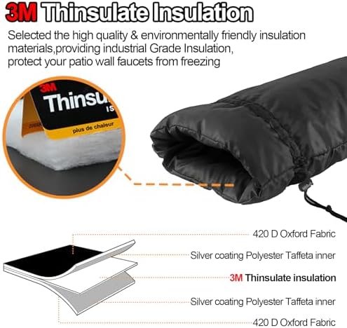 Outdoor Faucet Covers for Winter, 3M Thinsulate Insulation Faucet Freeze Protector, 18" H x 14" W for Garden Lawn Faucets & Yard Hydrant, Waterproof Insulated Spigot Cover Faucet Sock – Black