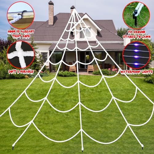 Halloween Decorations Outdoor Spider Web: Giant Light Up Spider Webs Decor