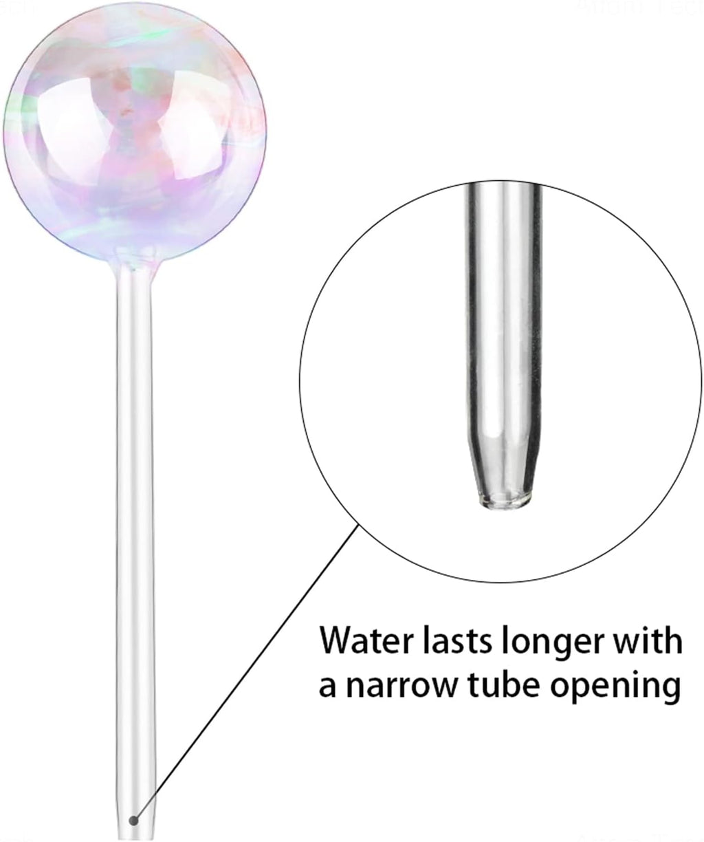 [6 PCS] Light Iridescent Rainbow Gradient Color Clear Glass Self-Watering System Spikes, Automatic Plant Waterer Bulbs