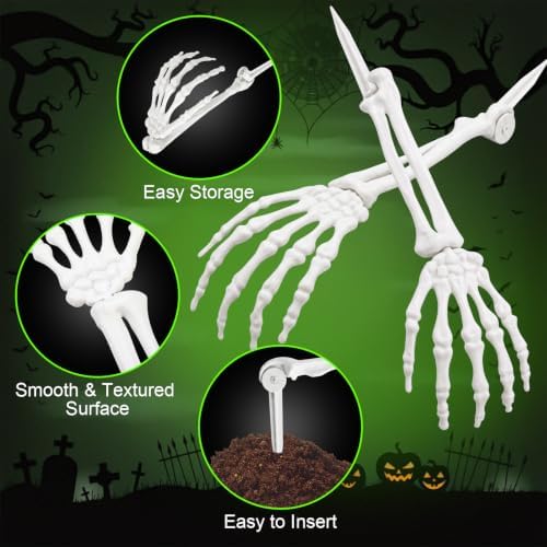 Wonderjune 6 Pcs Skeleton Hands Stakes Halloween Yard Decor, White