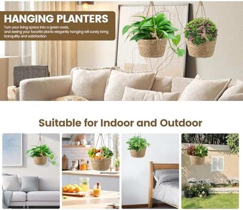 MY MIRONEY 2PCS Hanging Planter Basket, Khaki