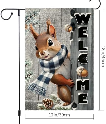 Welcome Garden Flag 12x18inch The Nut Squirrel Winter Garden Flags Yard Porch House Flag Double-Side For Home Outdoor Yard Patio Lawn Decor,Christmas Garden Decorations (RMQ-42, 12"X18")