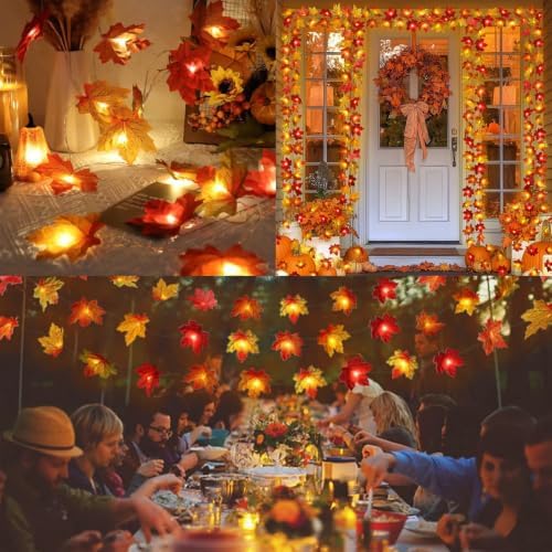 Runleo Fall Decor Maple Leaf Lights 10 ft 20 LED String Lights