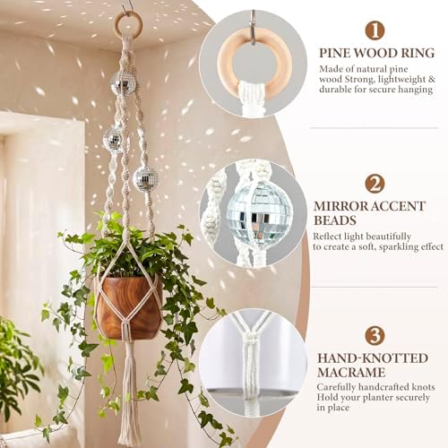 Shappy Macrame Disco Ball Plant Hanger, Boho Hanging Planter Home Decor