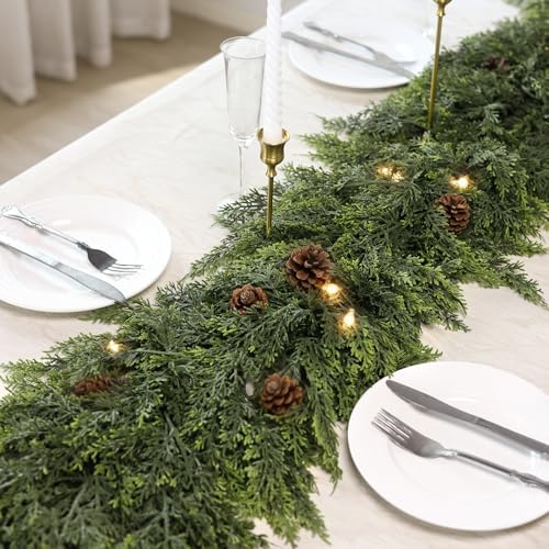 Lifelike Touch Artificial Cedar Garland for Christmas Decor(9 FT,2 PCS)