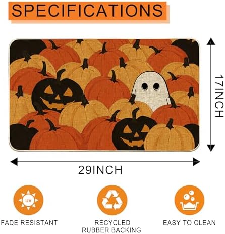 Hexagram Halloween Door Mat 17x29 Inch, Pumpkin Welcome Doormat