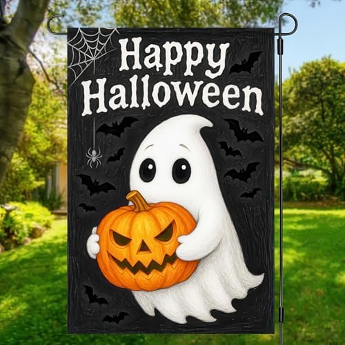 BlissYard Happy Halloween Ghost Pumpkin Garden Flag 12 x 18 Inch