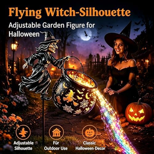 Halloween Witch Cauldron Garden Light，3D：1