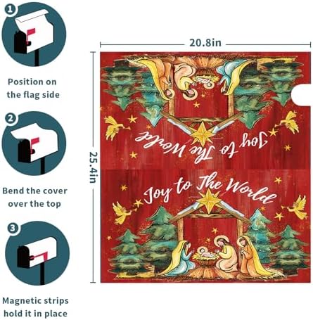 Kawani Merry Christmas Mailbox Covers Christmas Joy to The World Mailbox Wraps Magnetic Large Size 21x25.5 Inch Christmas Religious Post Letter Box Cover Winter Holiday Outdoor Decoration