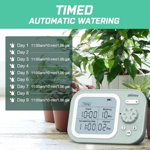 Automatic Plant Waterer Indoor Self Watering System for 15 Potted Plants, Auto Drip Irrigation Kit Programmable Water Timer with Smart Humidity Detection, Green