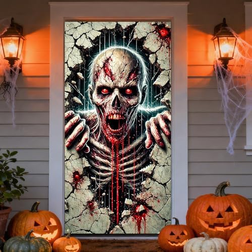 IVN Halloween Cracked Wall Skeleton Door Cover Decorations 35x71 Inch