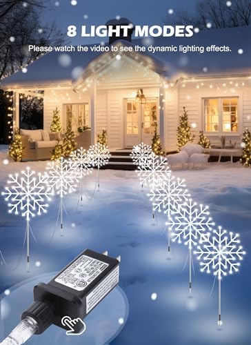 Brightown Snowflake Lights Outdoor, 5 Large Snowflake Christmas Pathway Lights Outdoor Christmas Decorations Yard Sidewalk Walkway Driveway Marker Stake, White