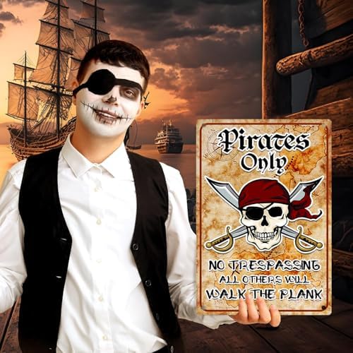 Halloween Decorations Outdoor Pirate Metal Signs 12"x8", Pirates Only NO TRESPASSING ALL OTHERS WILL WALK THE PLANK, Halloween Pirate Theme Party Patio, lawn and garden court yard signs Decor