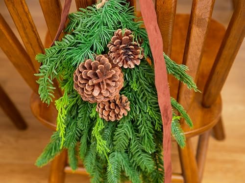 4PCS 28’’ Lush Cedar Pine Swag with Big Pine Cones, Christmas Teardrop Swag