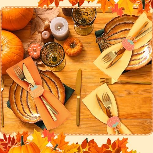 WILLBOND 12 Pcs Fall Thanksgiving Pumpkin Napkin Rings, Orange Yellow Beige