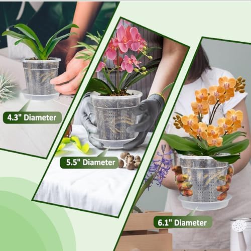 Orchid Pots, 6 Pack 5.5" Orchid Pots with Holes and 10Pcs Plant Stakes, Clear Plastic Plant Pot for Indoor Outdoor Plants(6 Pack 5.5")