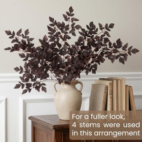 PERFNIQUE 3 Pack Artificial Plum Cimicifuga Leaf Sprays, 32" Faux Ramosa Branches for Vase, Fall Floral Stems for Table Centerpiece, Farmhouse, Wedding, Mantel, or Halloween Decor