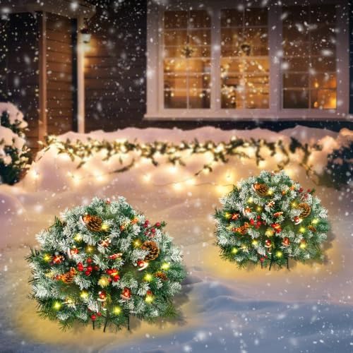 2 Pack 21.6 Inch Pre-Lit Christmas Urn Fillers for Outdoor