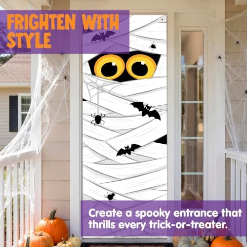 JOYIN 28”x80” Halloween Mummy Door Cover Decorations Indoor, Spooky Home Decor Haunted House Stickers, Scary Home Party Supplies Front Room Decor Outdoor