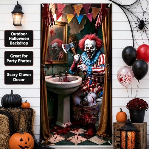 Halloween Garage Door Decoration, 70.9 x 35.4 Inch Bloody Clown Cover