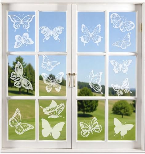 Butterfly Window Clings, 24 Pack Window Stickers for Birds to Prevent Bird Strikes (Butterfly)