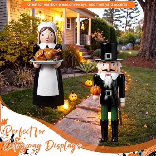 Geelin 2 Pack Fall Thanksgiving Metal Garden Stakes,Pilgrim Couple