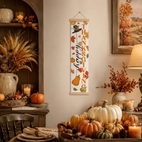 Fall Porch Decor Banner, Thanksgiving Pumpkin Canvas Banner for Entryway