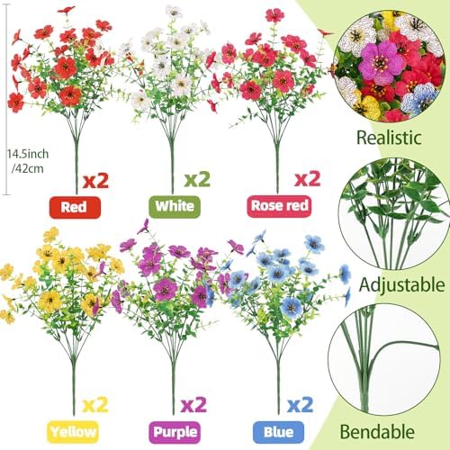 ATTGREAT Artificial Flowers for Outdoors UV Resistant Decor, 12 Bundles