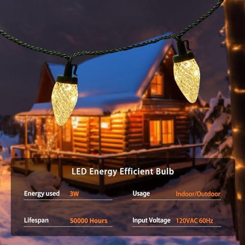 SURAIELEC C9 Christmas Pathway Lights, 25FT, 25 Warm White LED Bulbs