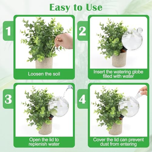 Coitak 4 PCS Plant Self Watering Globes with Covers, Brush, Plastic