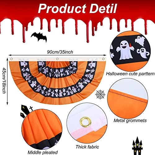4 Pcs Halloween Bunting Flags for Outside 3 x 1.5 ft Pleated Half Fan Flag