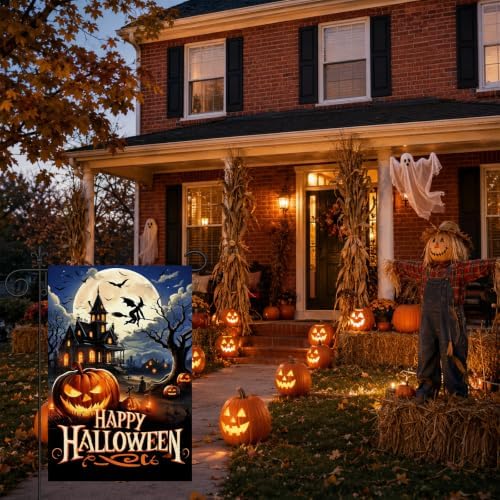 BlissYard Happy Halloween Haunted House Garden Flag 12 x 18 Inch