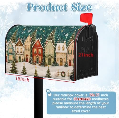 Christmas Mailbox Covers Magnetic 21 x 18 Inch Xmas Tree Holiday Mailbox Cover Snowy Scene Winter Post Box Wraps Standard Size for Garden Outdoor Decor
