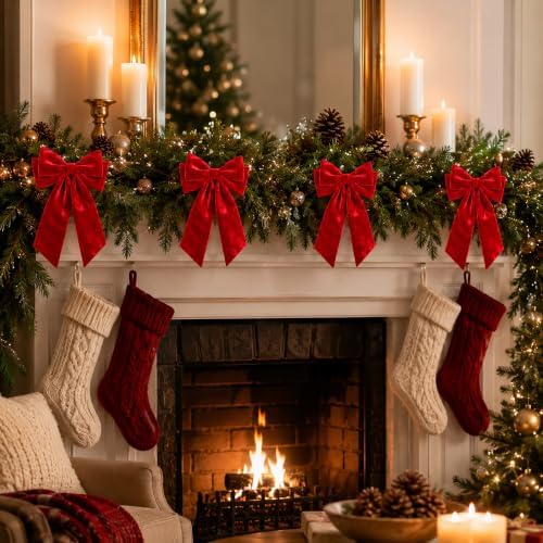 Large Christmas Tree Topper Bows, Velvet Bows for Xmas Tree Garland Wreath