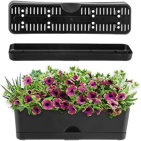 5 Pack Window Boxes Planters 16 Inches Rectangular Planter Herb Planter Boxes Large Plastic Flower Pots Rectangle Black Planter Outdoor and Indoor Succulent Window Sill Planter Self Watering Pots