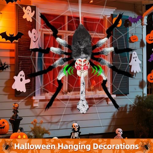 31" Giant Spider Animatronics Halloween Hanging Decorations with Spider Egg
