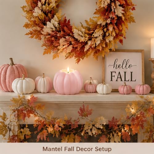 Pink Fall Decor, Fall Decorations for Home, Large Flameless Pumpkin Candle