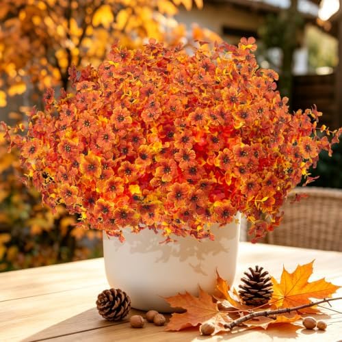 20 Bundles Fall Artificial Mums UV Resistant Outdoor Porch Harvest Decor