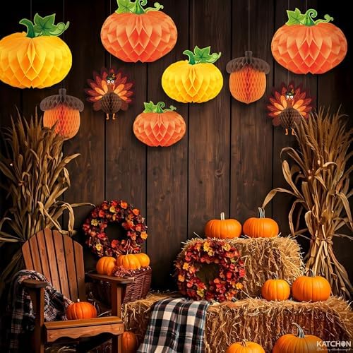 KatchOn Thanksgiving Hanging Decorations, Pack of 9 Turkey Centerpieces