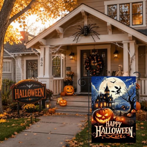 BlissYard Happy Halloween Haunted House Garden Flag 12 x 18 Inch