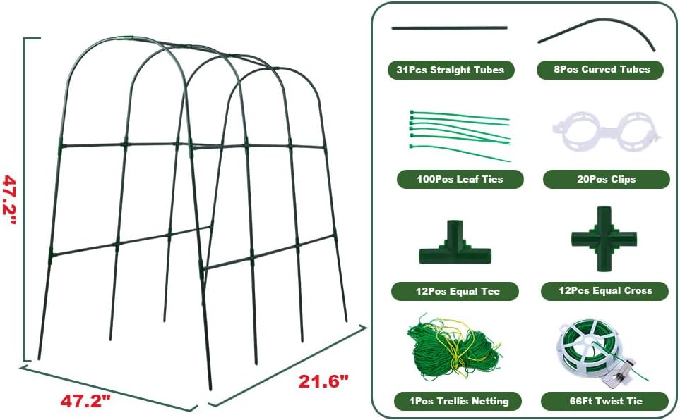 U-Shape Cucumber Trellis for Raised Beds - 47.2”x47.2”x21.6” Green Metal Arch Trellis, Rust-Resistant Garden Plant