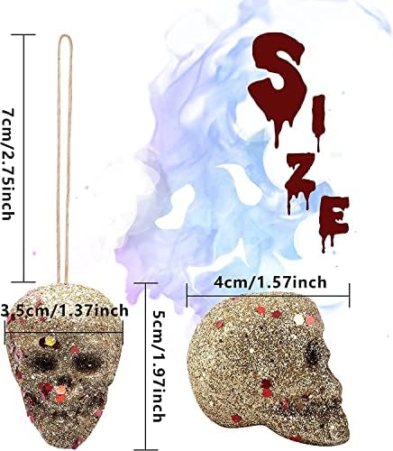 18 Pcs Mini Glitter Hanging Skull Heads, Halloween Skull Hanging Ornament