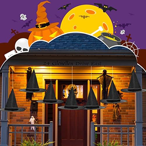 SATINIOR Halloween Witch Hat Hanging Decor Floating Witch Hat with Rope Accessory and Transparent Seamless Hooks