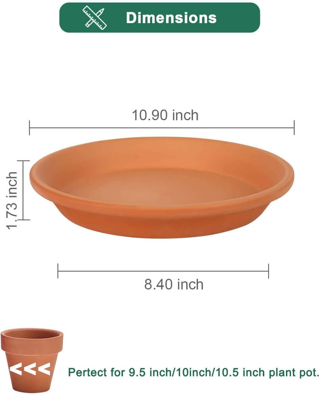 11 Inch Terracotta Plant Saucer Pots Tray - 3 Pcs Round Planter Saucers for Indoor & Outdoor Plants, Large Clay Trays