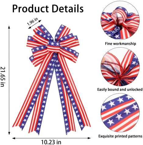 2PCS Large 4th of July Wreath Bows for Independence Day Front Door Decor