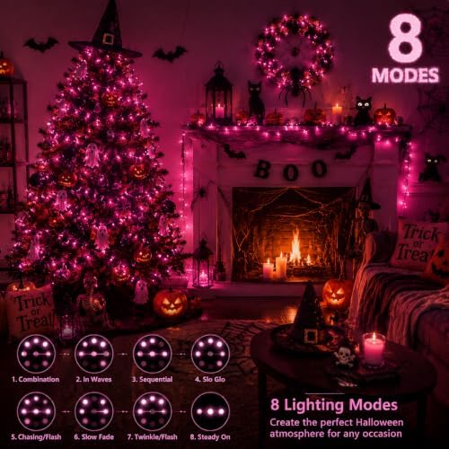 JMEXSUSS 200 LED Pink Lights for Room Decor, Pink String Halloween Lights