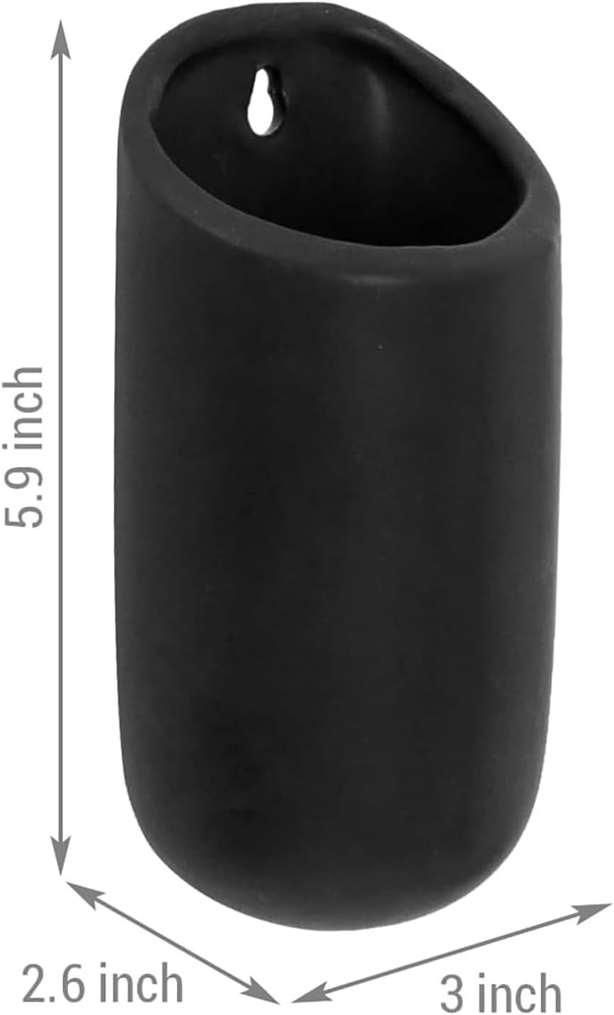 MyGift 6 Inch Black Ceramic Wall Planters for Succulents, Set of 4 | Matte Cylindrical Wall-Mounted Hanging Pots for
