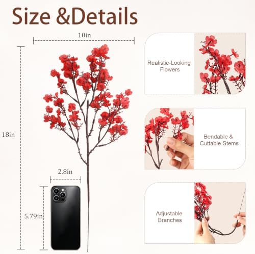 Uieke 15 Pcs Babys Breath Artificial Flowers Bulk Silk Red Faux Flowers Real Touch Gypsophila Bouquet for Christmas Halloween Home Wedding Decoration