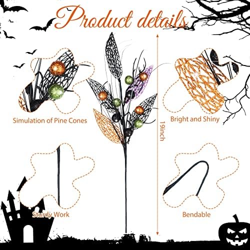 Geosar 8 Pcs Halloween Floral Picks Glitter Branches, Berries