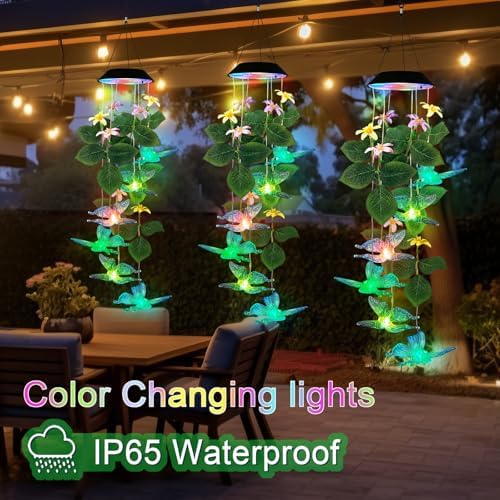 Solar Butterfly Wind Chime Mobile Lights,Color Changing LED Dangler Outside
